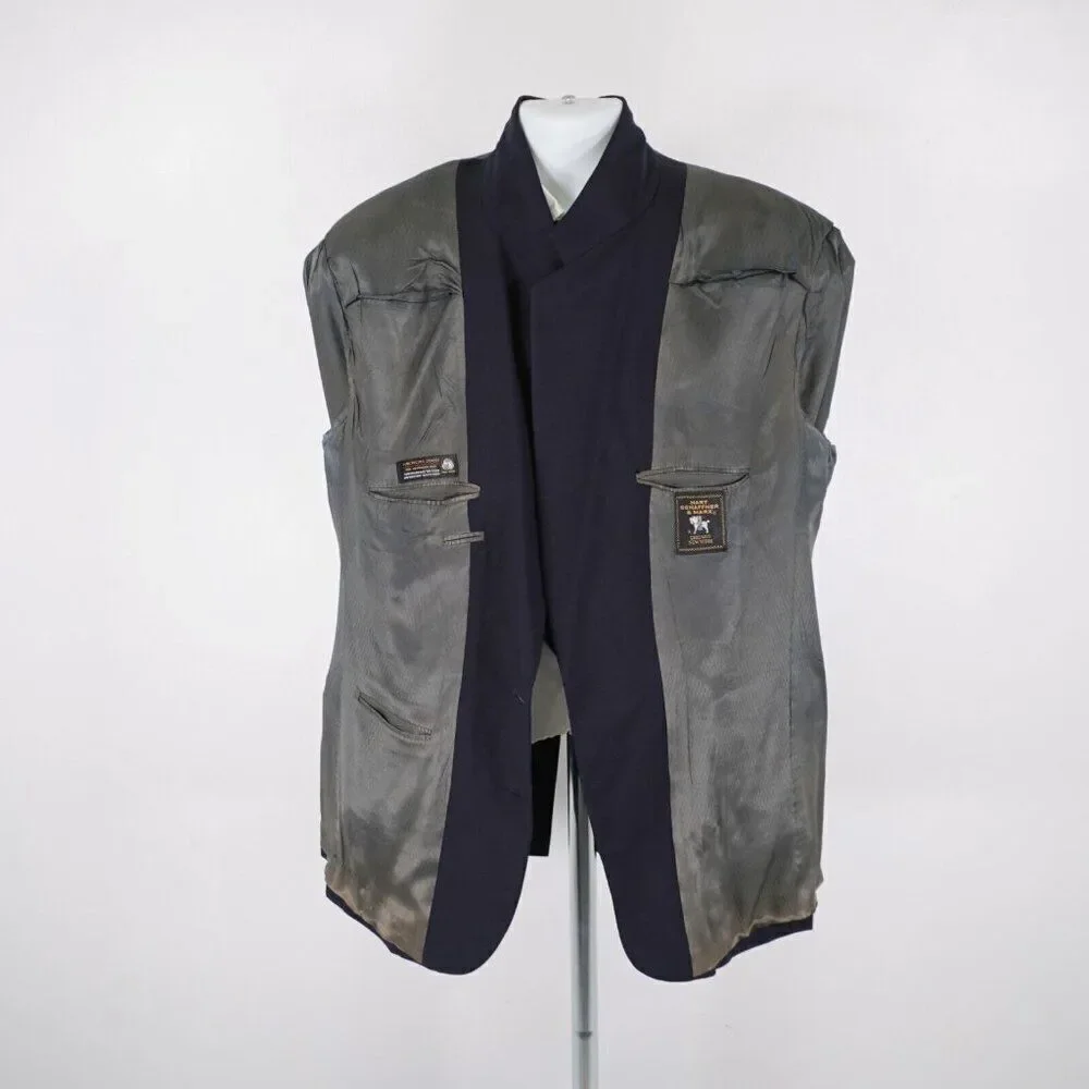 Hart Schaffner Marx Micron 2000 Wool Blue 2‎ Button Suit Jacket / Blazer 48L